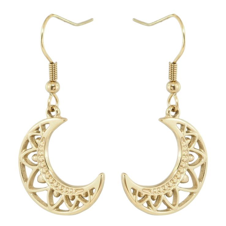 Сережки Xuping TTM Stainless Steel колір 14K французький замок Місяць з різьбленим візерунком фото №15