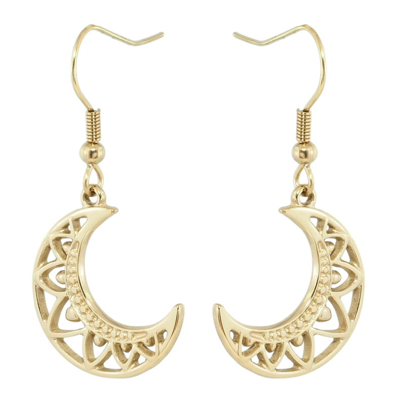 Серьги Xuping TTM Stainless Steel цвет 14K французский замок Луна с резным узором фото №1