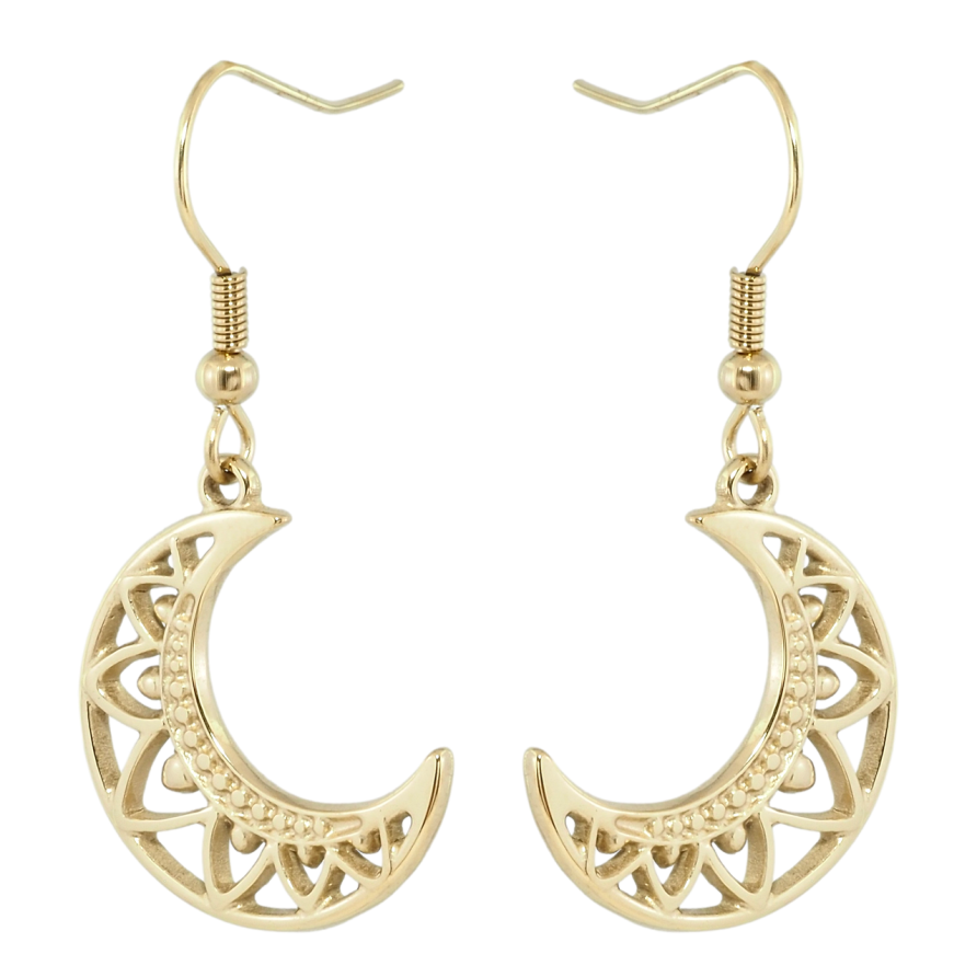 Сережки Xuping TTM Stainless Steel колір 14K французький замок Місяць з різьбленим візерунком фото №1