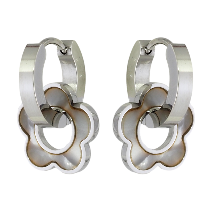 Сережки Xuping TTM Stainless Steel колір Родій підвіски на колечках Квіточки з перламутровими вставками 2 в 1 фото №23