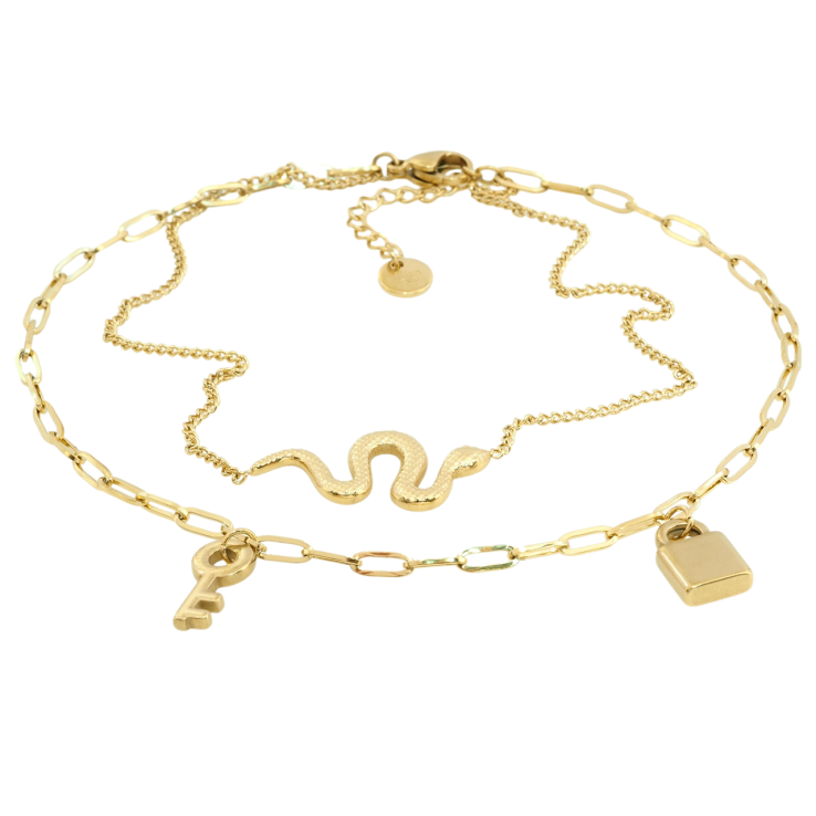 Браслет Xuping ТТМ Stainless Steel колір 14K Два ланцюжка зі змією та замочком довжина з доп.цеп. 24-27см х 1-2мм фото №18