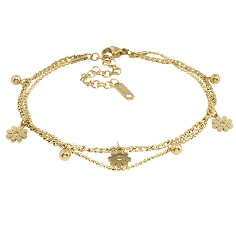 Браслет Xuping ТТМ Stainless Steel цвет 14K Двойная цепочка с подвесками длина с доп.цеп. 20-25см х 1-2мм фото №1