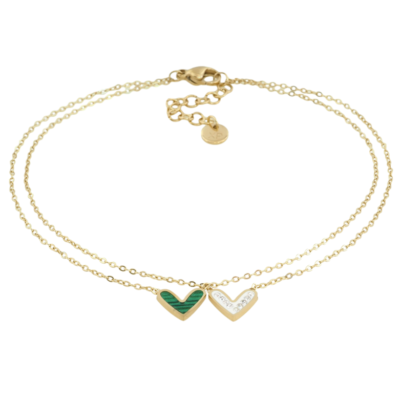 Браслет Xuping ТТМ Stainless Steel колір 14K Подвійний ланцюжок з сердечками довжина з доп.цеп. 24-27см х 1мм фото №8