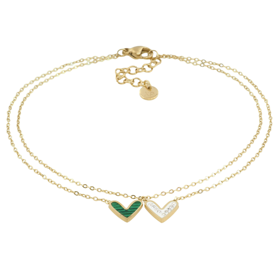 Браслет Xuping ТТМ Stainless Steel колір 14K Подвійний ланцюжок з сердечками довжина з доп.цеп. 24-27см х 1мм фото №1