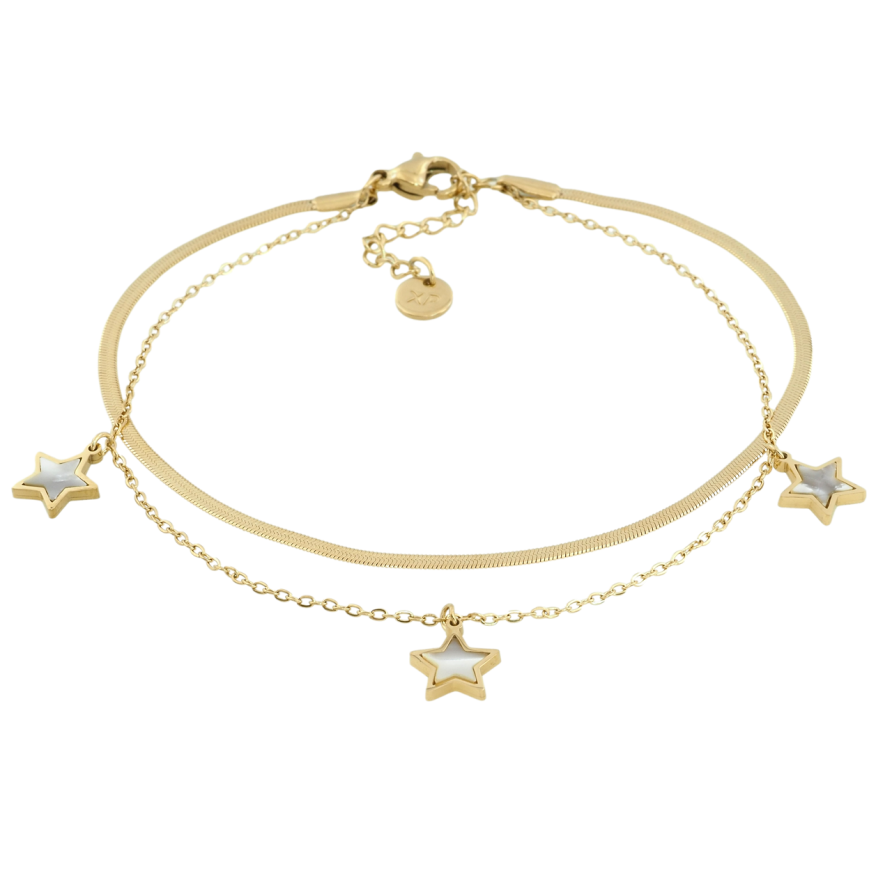 Браслет Xuping ТТМ Stainless Steel колір 14K Подвійний ланцюжок з зірками довжина з доп.цеп. 20.5-23.5см х 1-2мм фото №1