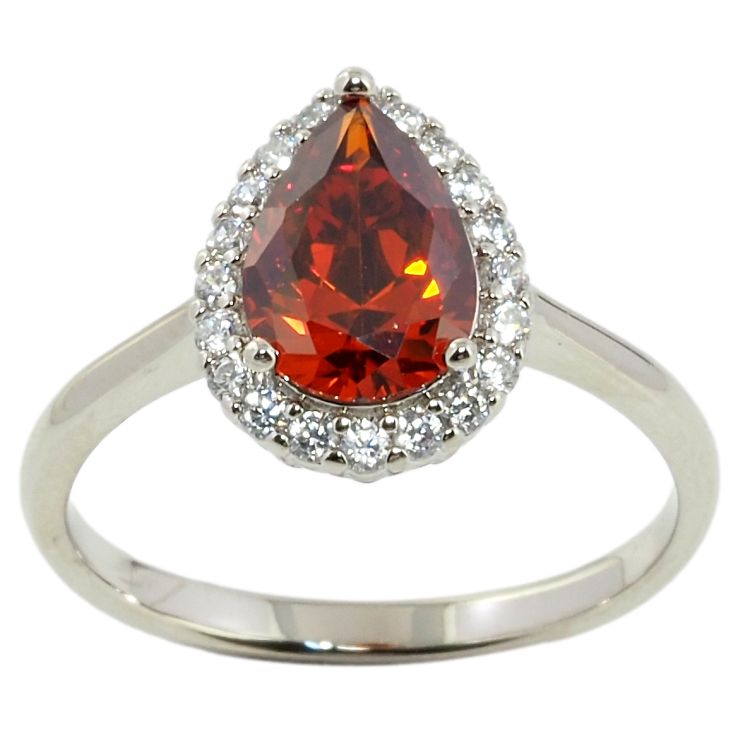 Кольцо Xuping Родий Красный фианит капелька в обрамлении циркония фото №12