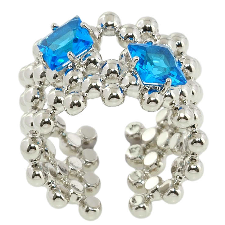 Кольцо Xuping Родий Узор шарики с голубыми фианитами фото №10