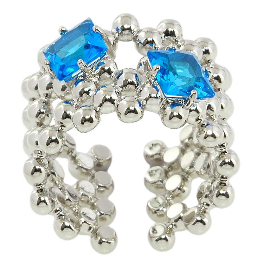 Кольцо Xuping Родий Узор шарики с голубыми фианитами фото №1