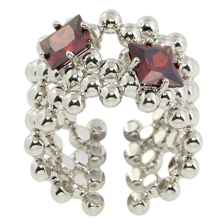 Кольцо Xuping Родий Узор шарики с красными фианитами фото №6