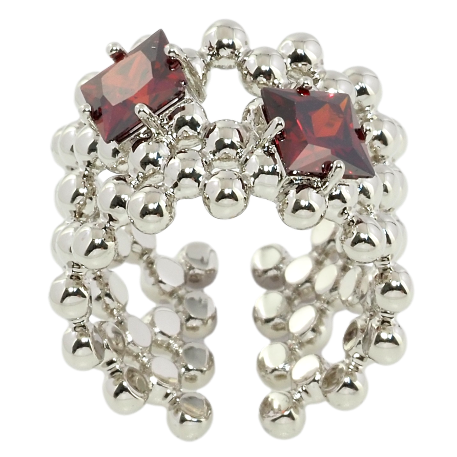 Кольцо Xuping Родий Узор шарики с красными фианитами фото №1