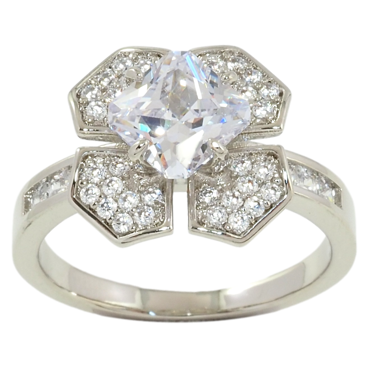 Кольцо Xuping Родий Цветок с цирконием фото №4