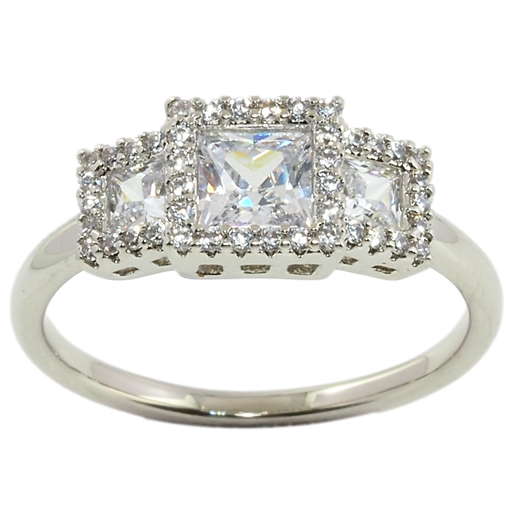 Кольцо Xuping Родий Три фианита в обрамлении циркония фото №8