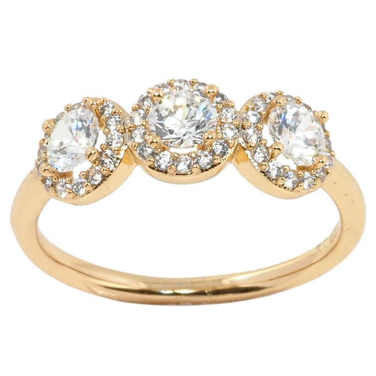 Кольцо Xuping Позолота 18K Три фианита в обрамлении циркония фото №25