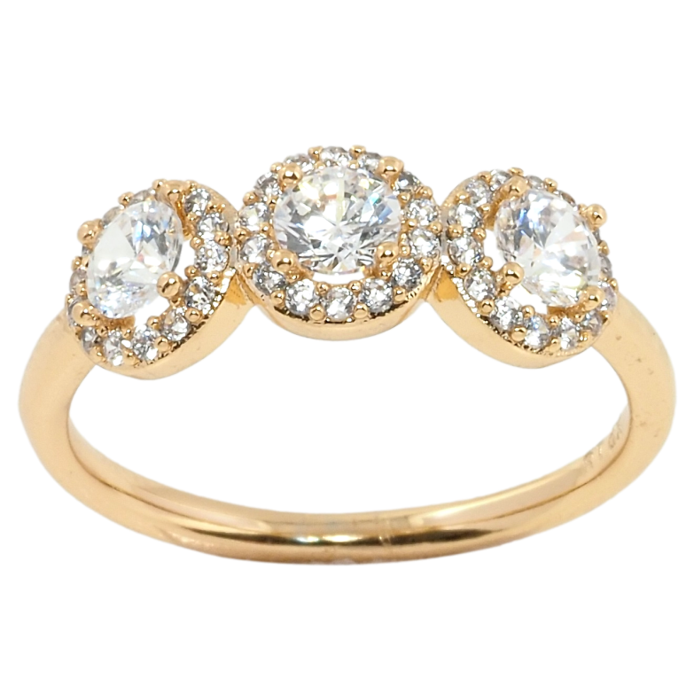 Кольцо Xuping Позолота 18K Три фианита в обрамлении циркония фото №1