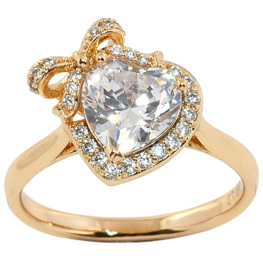 Кольцо Xuping Позолота 18K Кристальное сердечко с бантом фото №1
