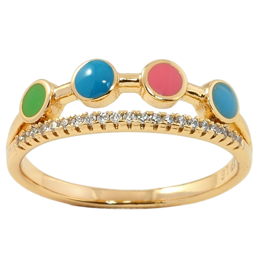 Кольцо Xuping Позолота 18K Дорожка циркония и разноцветной эмали фото №1