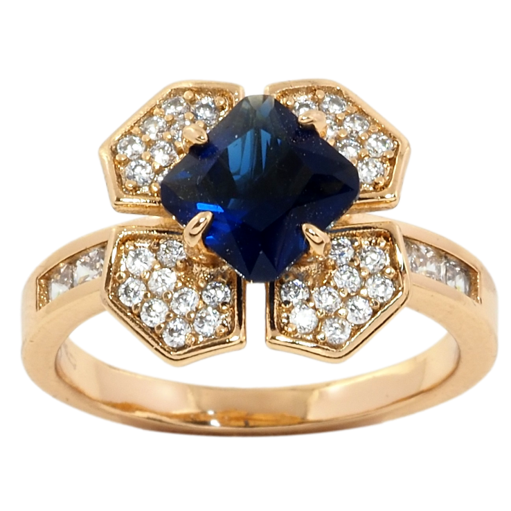 Кольцо Xuping Позолота 18K Цветок с синим фианитом и цирконием фото №15