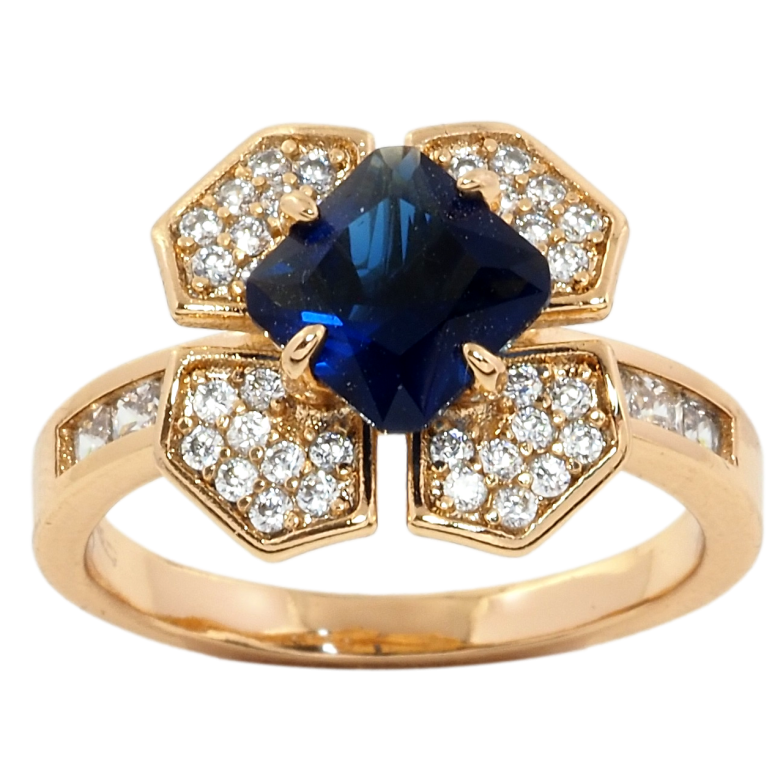 Кольцо Xuping Позолота 18K Цветок с синим фианитом и цирконием фото №2