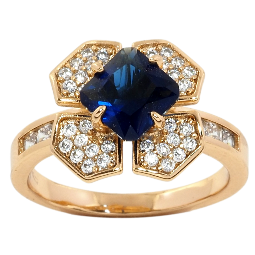 Кольцо Xuping Позолота 18K Цветок с синим фианитом и цирконием фото №1