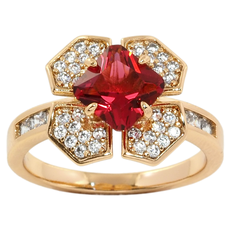 Кольцо Xuping Позолота 18K Цветок с красным фианитом и цирконием фото №10