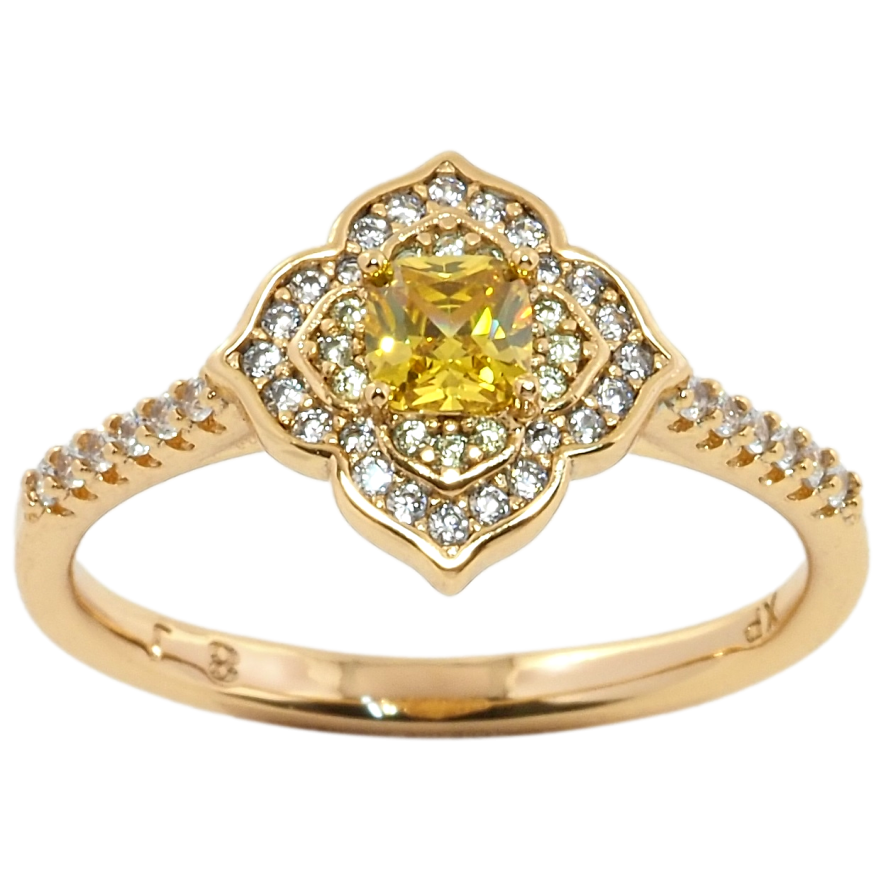 Кольцо Xuping Позолота 18K Цветок инкрустация цирконием с желтым фианитом фото №1