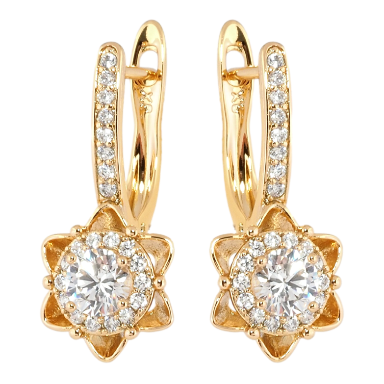 Серьги Xuping Позолота 18K английский замок Цветочки с цирконием фото №22