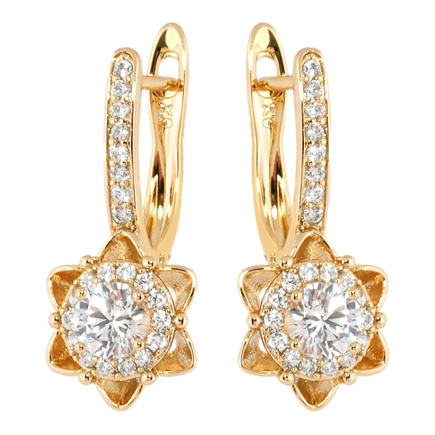 Сережки Xuping Позолота 18K англійський замок Квіточки з цирконієм фото №1
