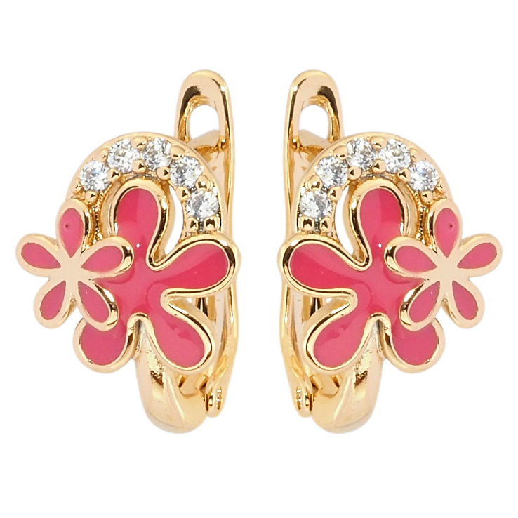 Сережки Xuping Позолота 18K англійський замок Квіточки з рожевою емаллю та цирконієм фото №22