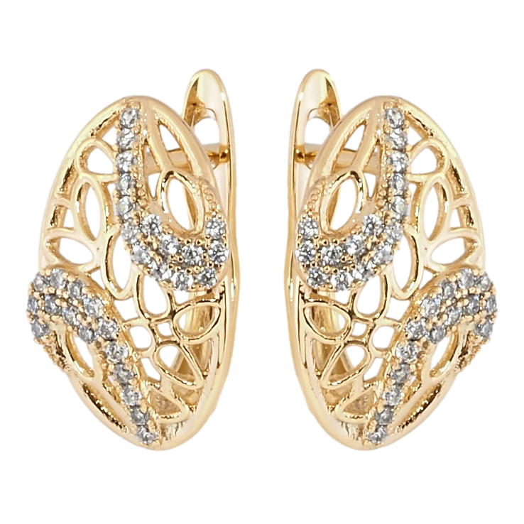 Серьги Xuping Позолота 18K английский замок Овалы с резным узором и цирконием фото №16