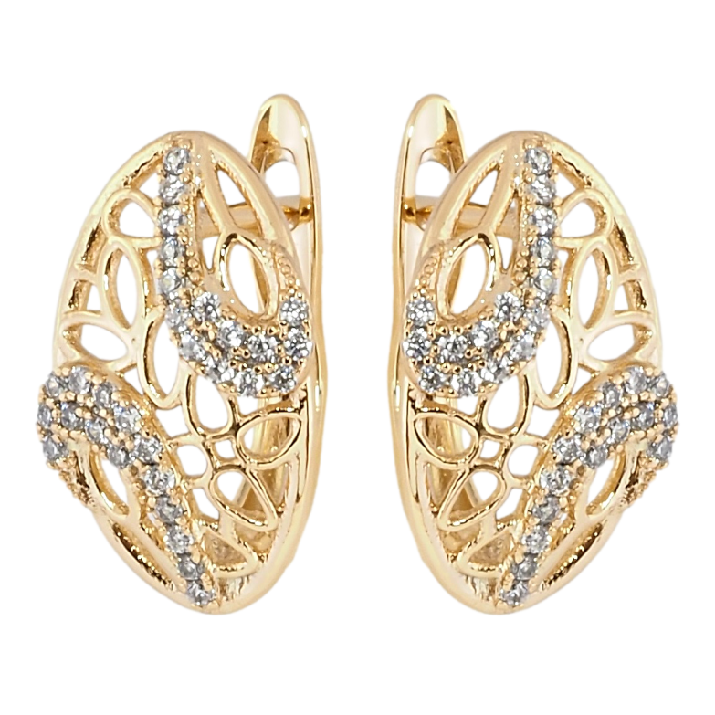 Серьги Xuping Позолота 18K английский замок Овалы с резным узором и цирконием фото №7