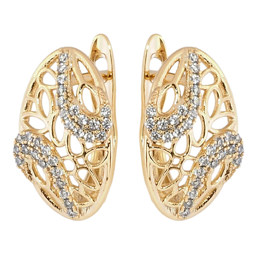 Серьги Xuping Позолота 18K английский замок Овалы с резным узором и цирконием фото №1