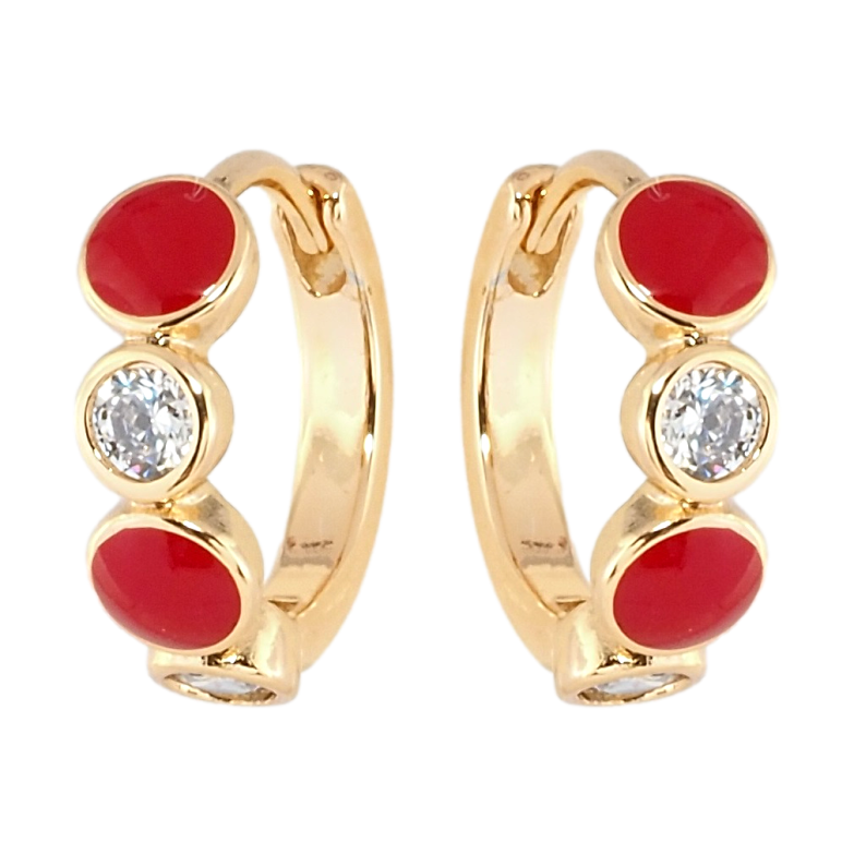 Серьги Xuping Позолота 18K колечки Круги с цирконием и красной эмалью фото №1