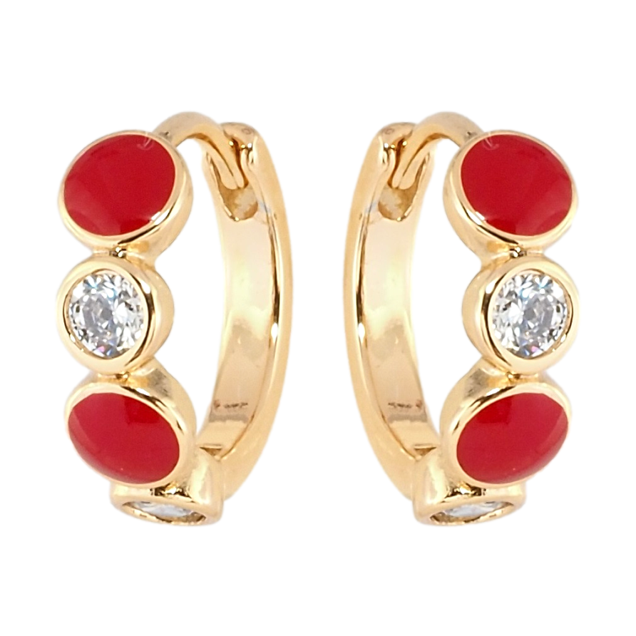 Серьги Xuping Позолота 18K колечки Круги с цирконием и красной эмалью фото №1