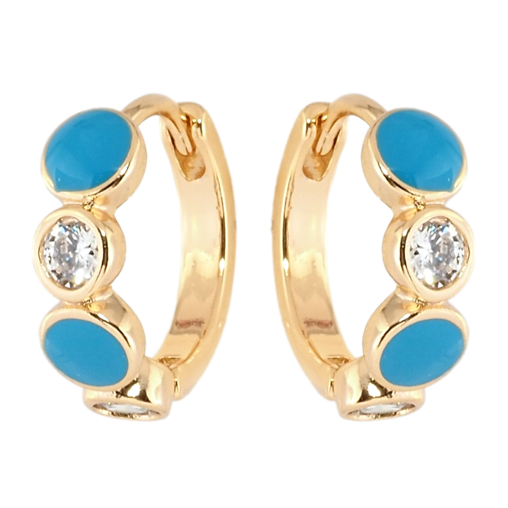 Серьги Xuping Позолота 18K колечки Круги с цирконием и голубой эмалью фото №22