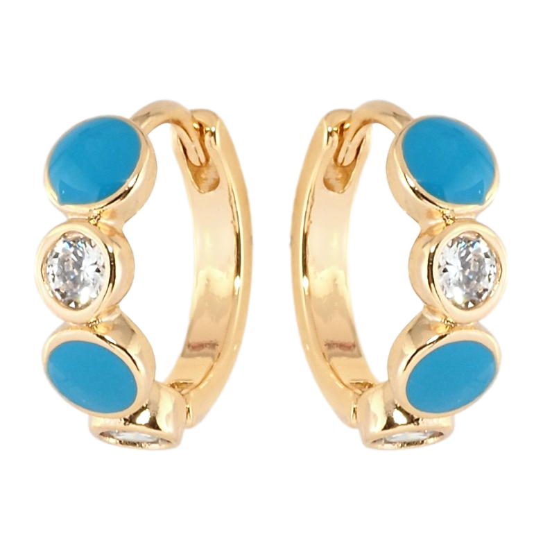 Серьги Xuping Позолота 18K колечки Круги с цирконием и голубой эмалью фото №1