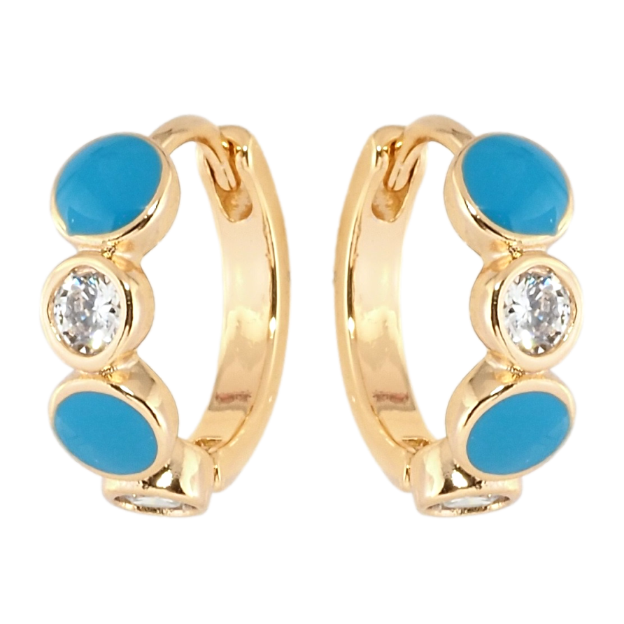 Серьги Xuping Позолота 18K колечки Круги с цирконием и голубой эмалью фото №1