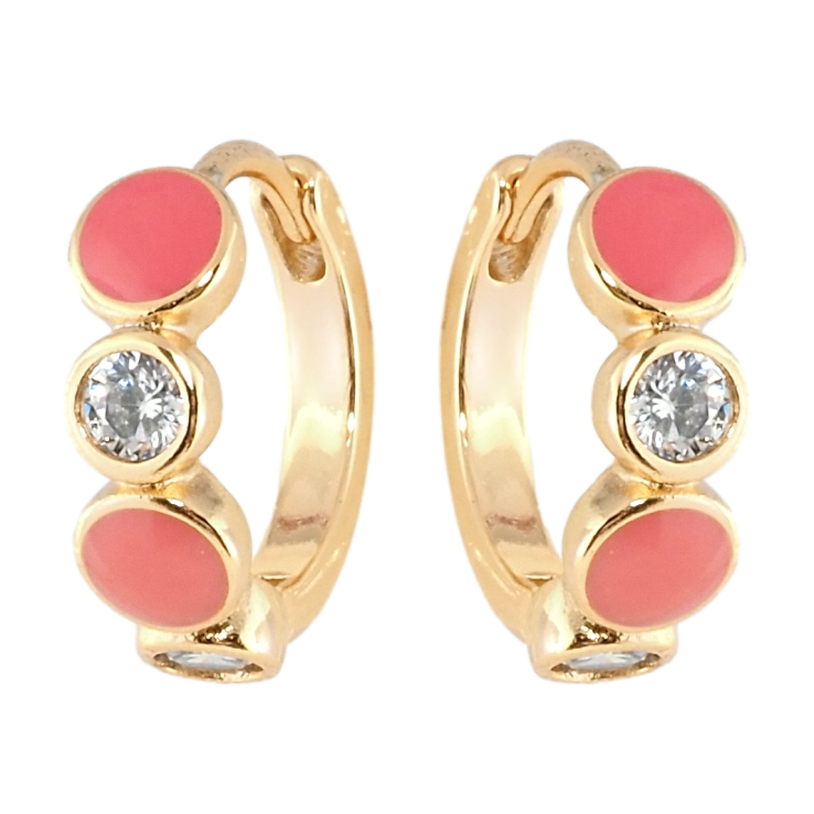 Серьги Xuping Позолота 18K колечки Круги с цирконием и розовой эмалью фото №19