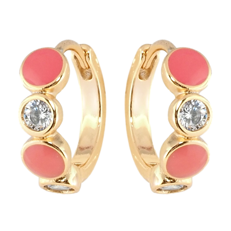 Серьги Xuping Позолота 18K колечки Круги с цирконием и розовой эмалью фото №1