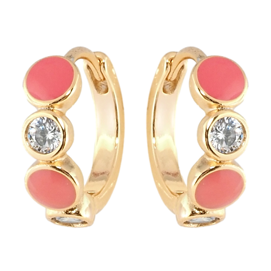 Серьги Xuping Позолота 18K колечки Круги с цирконием и розовой эмалью фото №1
