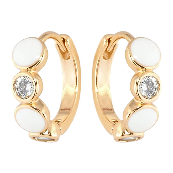 Серьги Xuping Позолота 18K колечки Круги с цирконием и белой эмалью фото №8