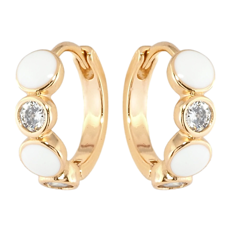 Серьги Xuping Позолота 18K колечки Круги с цирконием и белой эмалью фото №1