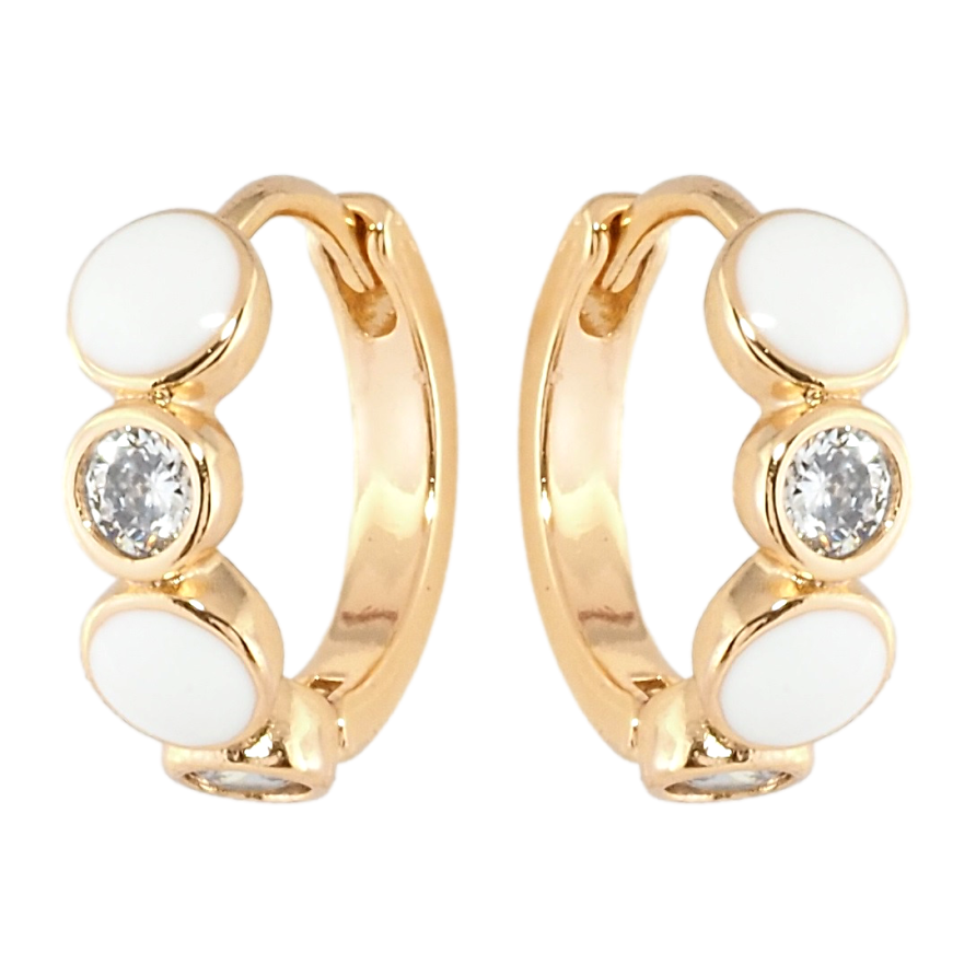 Серьги Xuping Позолота 18K колечки Круги с цирконием и белой эмалью фото №1