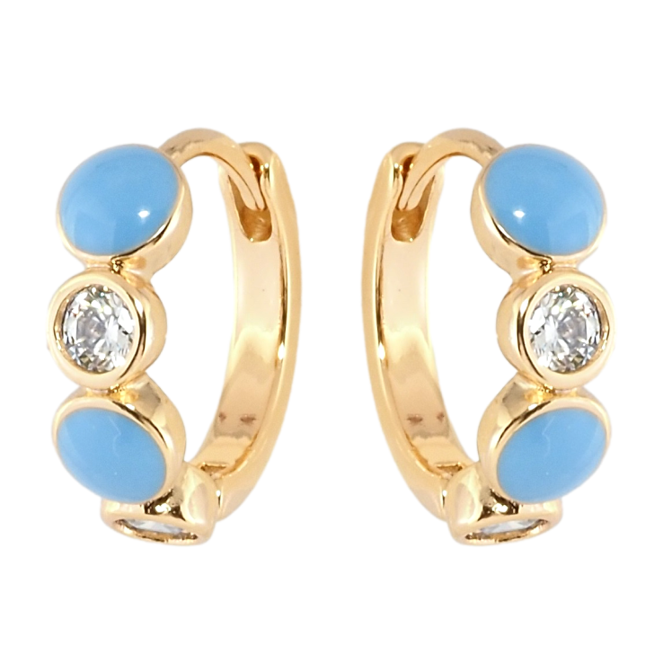 Серьги Xuping Позолота 18K колечки Круги с цирконием и голубой эмалью фото №21