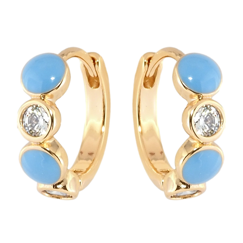 Серьги Xuping Позолота 18K колечки Круги с цирконием и голубой эмалью фото №7