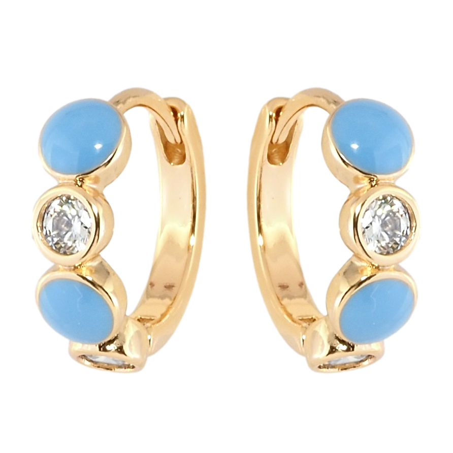 Серьги Xuping Позолота 18K колечки Круги с цирконием и голубой эмалью фото №1