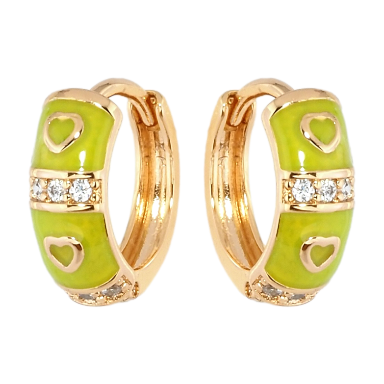 Серьги Xuping Позолота 18K колечки Романтический орнамент с салатовой эмалью и цирконием фото №1
