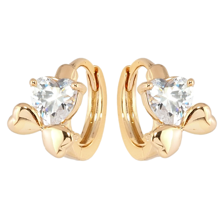 Серьги Xuping Позолота 18K колечки Кристальные сердечки с бантами фото №9