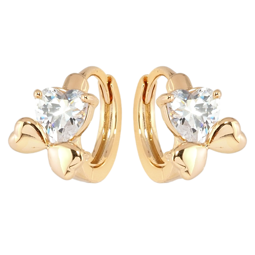 Серьги Xuping Позолота 18K колечки Кристальные сердечки с бантами фото №1