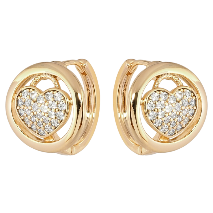 Серьги Xuping Позолота 18K колечки Сердечки с цирконием фото №2