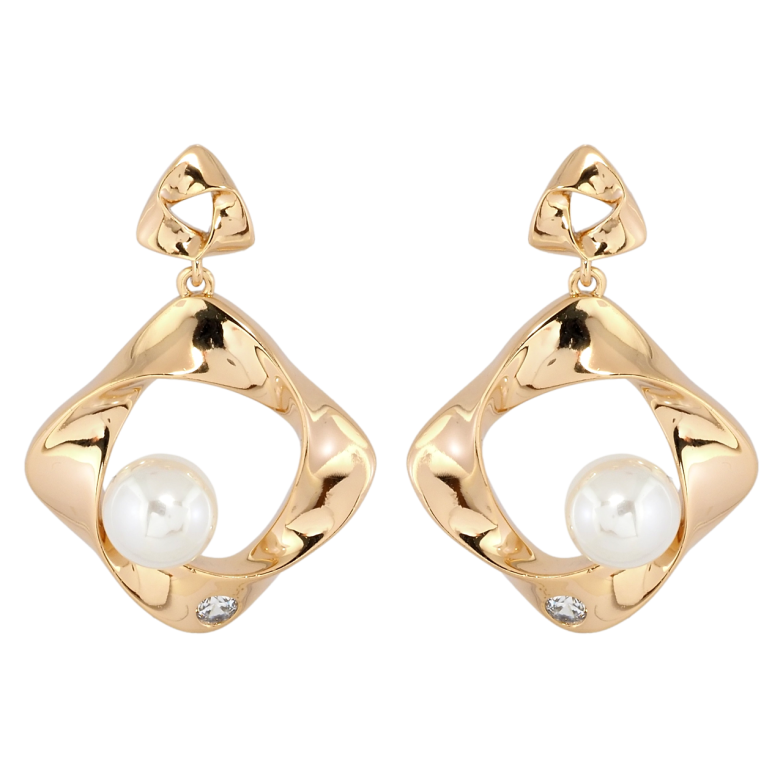 Сережки Xuping Позолота 18K пусети Ромбові підвіски з перлинами фото №1